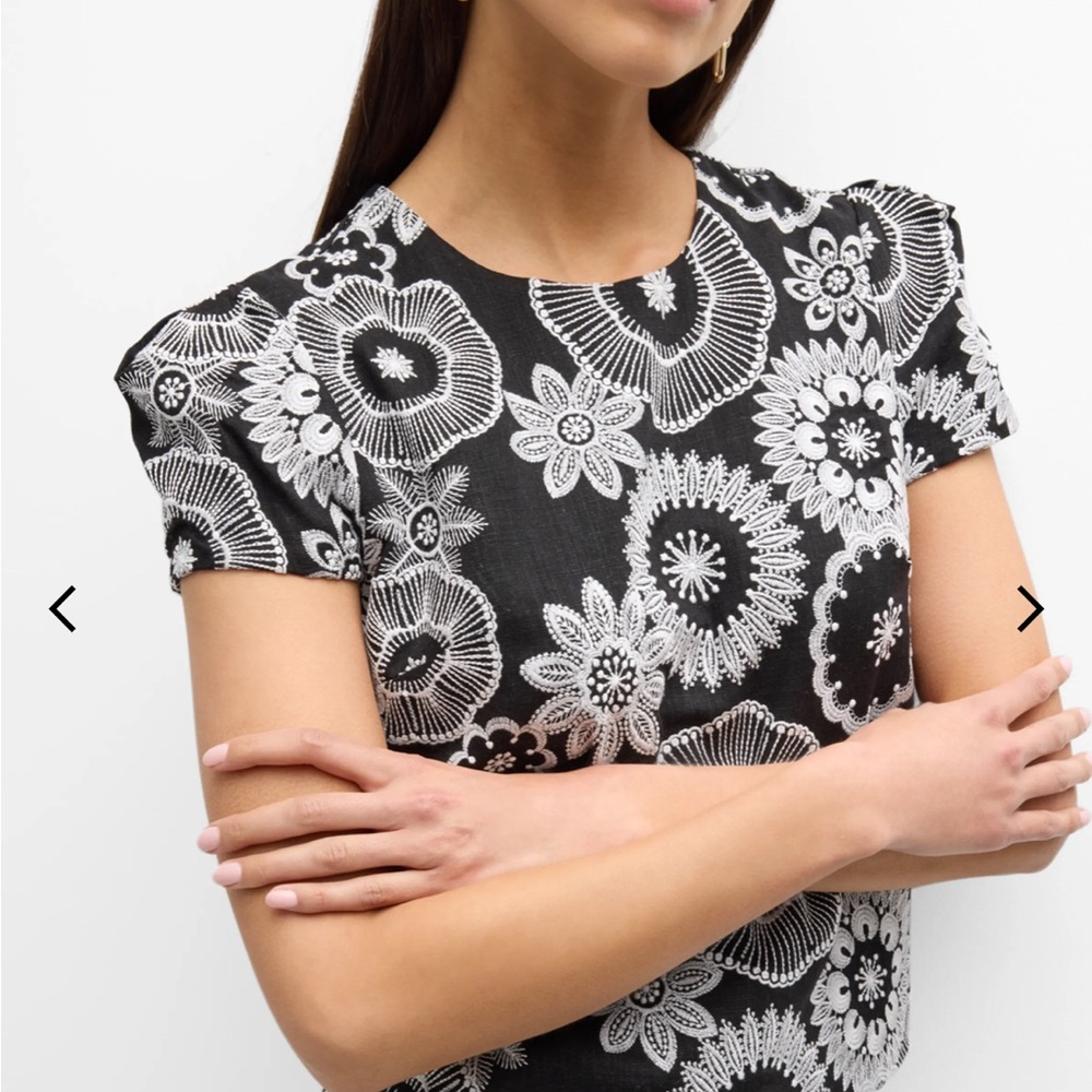 Milly Floral Embroidered Linen Top Black White Women’s Size Medium NWT $425
